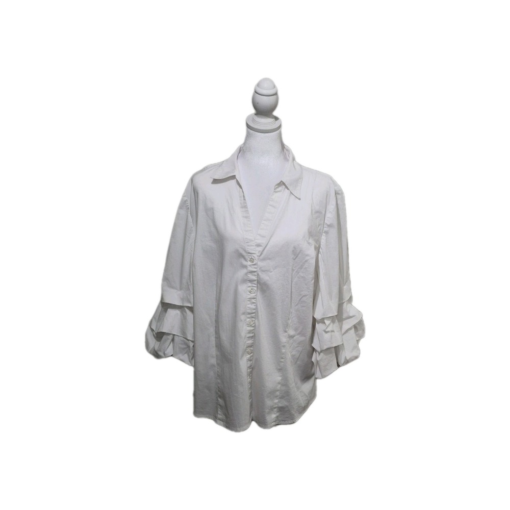 INC Women's Button Up Shirt XL White Renaissance Sleeves Minimalist Preppy